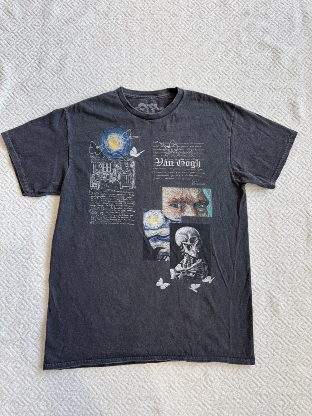 On The Low Van Gogh Graphic Black Crewneck T‑Shirt Sz S